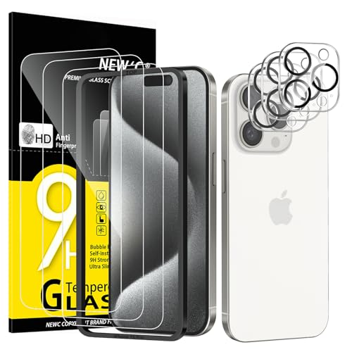 NEWC 3x for iPhone 15 Pro Screen Protector (6.1 inches)+ 3x Camera Lens Protector Sensor Protection Case Friendly Tempered Glass Film + Dust Plug- Easy installation tool include