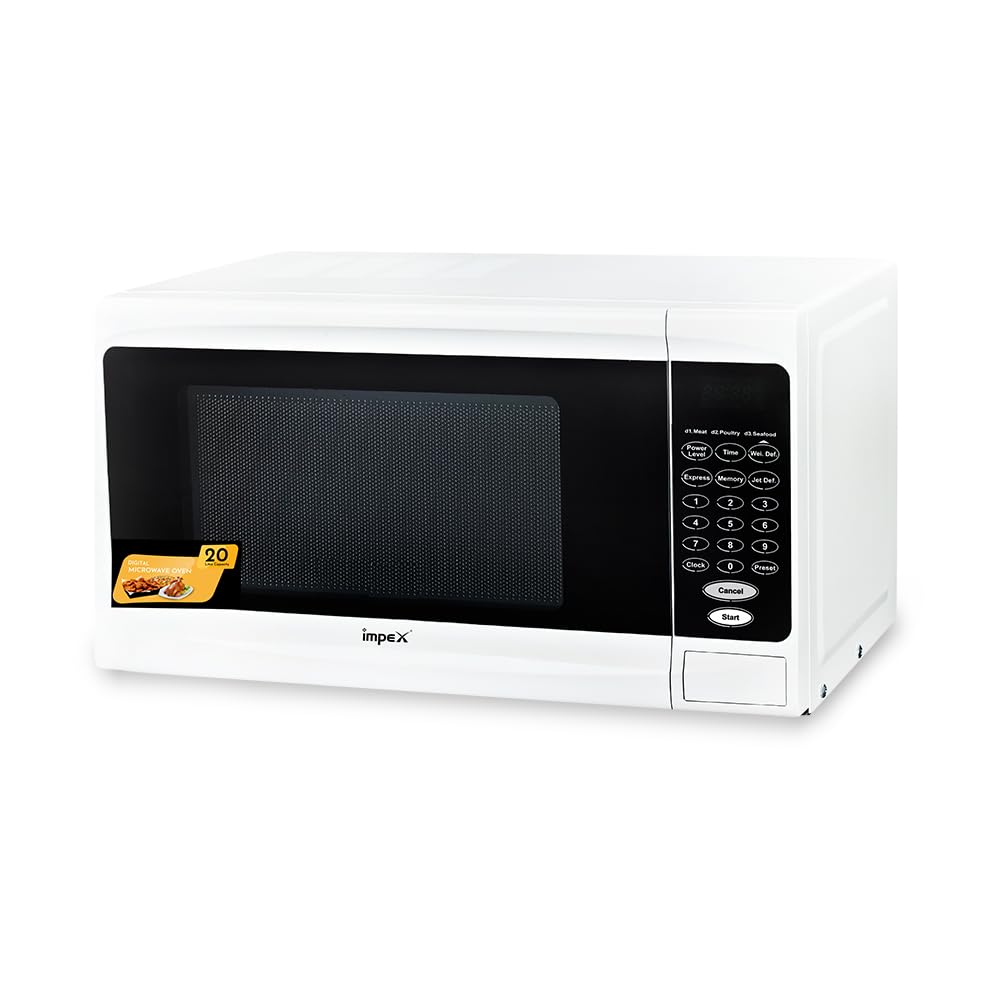 Impex 20L Microwave Oven - 700W Power, 5 Power Levels, 1100W Consumption, 2-Year Warranty, 50Hz/60Hz Frequency, Efficient Cooking Appliance with 20 Liters Capacity - MO 8101A