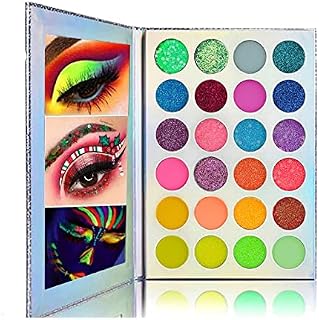 Kalolary Neon Eyeshadow Palette Glow In The Dark, 24 Colors Highly Pigmented Eyeshadow Makeup Palette, UV Glow Blacklight Matte and Glitter Makeup Kit for Easter
