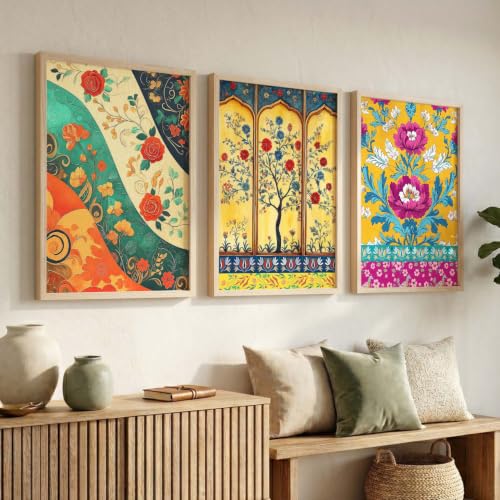 Image of kotart Indian Traditional Wall Art Painting | Madhubani Paintings with Frame Home Decoration For Living Room Bed Room Hotel Wall Decor Digital Reprint Set of 3 (10X13 inch)