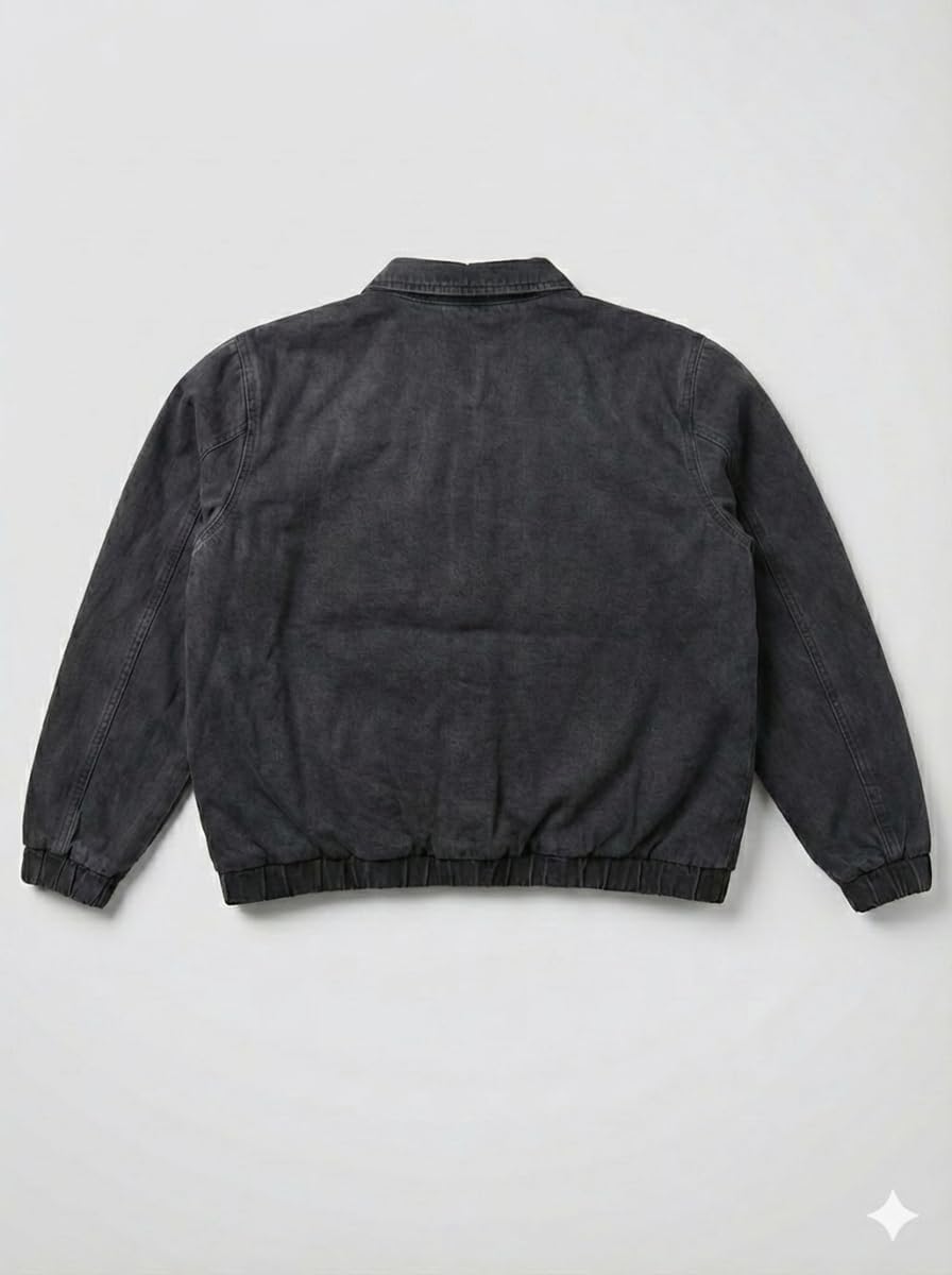 Mulch Man Denim Bomber Men's Jacket Boxy Fit Cropped Black Sherpa Lined Baseball Jacket Plus Size