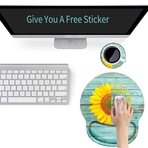 Ergonomic Mouse Pad With Wrist Support Gel, Computer Gaming Mousepad Teal Sunflower Wrist Rest Mouse Pads Matching A Cute Coaster For Laptop Office Work Women Men Kids #TOP4