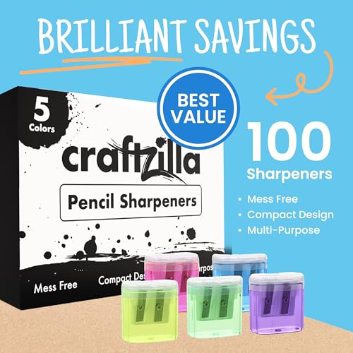Craftzilla SHA01 Pencil Sharpener 100-Pack - Manual Pencil Sharpener For Kids With Lid - Crayon Sharpener thumb #2