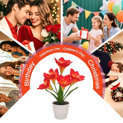 Image of Artificial Red Amaryllis Flower Lamp Night Light for Bedroom Bar Coffee Shop Wedding Decor, Gifts for Women Mom Daughter Grandma Aunt Girlfriend Friend Birthday Christmas Valentines Mothers Day
