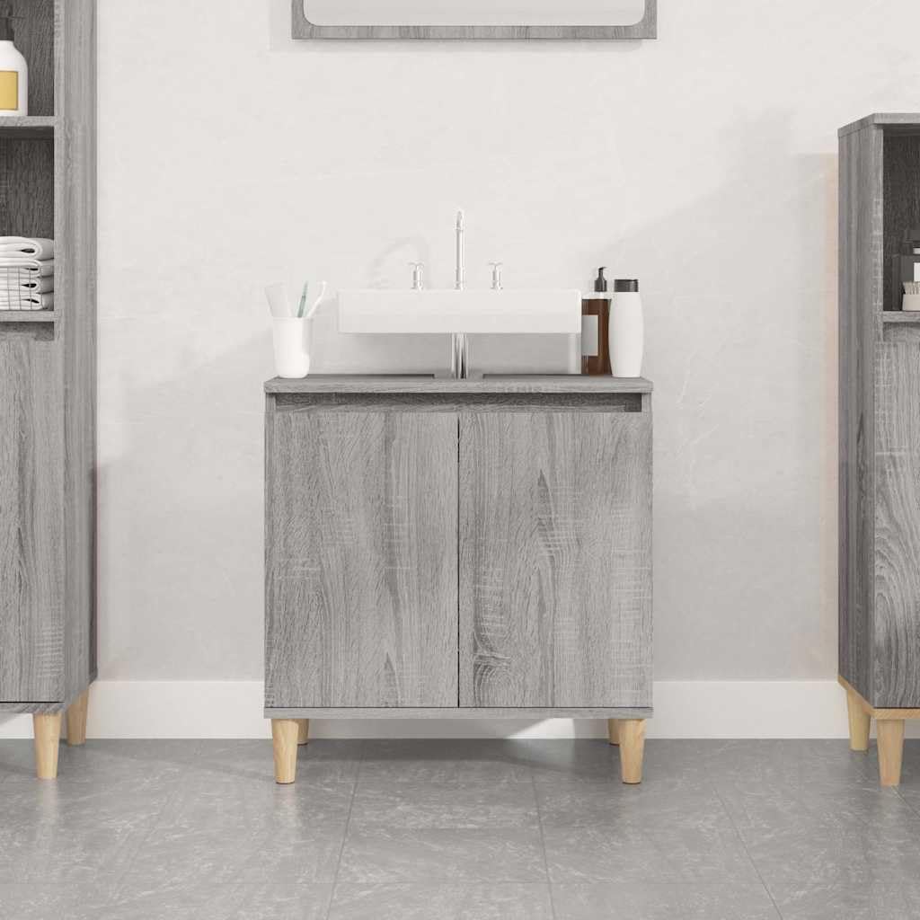 Mobile sottolavabo grigio Sonoma in legno 58 x 33 x 60 cm, mobile da bagno con vano portaoggetti, ante e ripiano, salvaspazio per WC e lavanderia