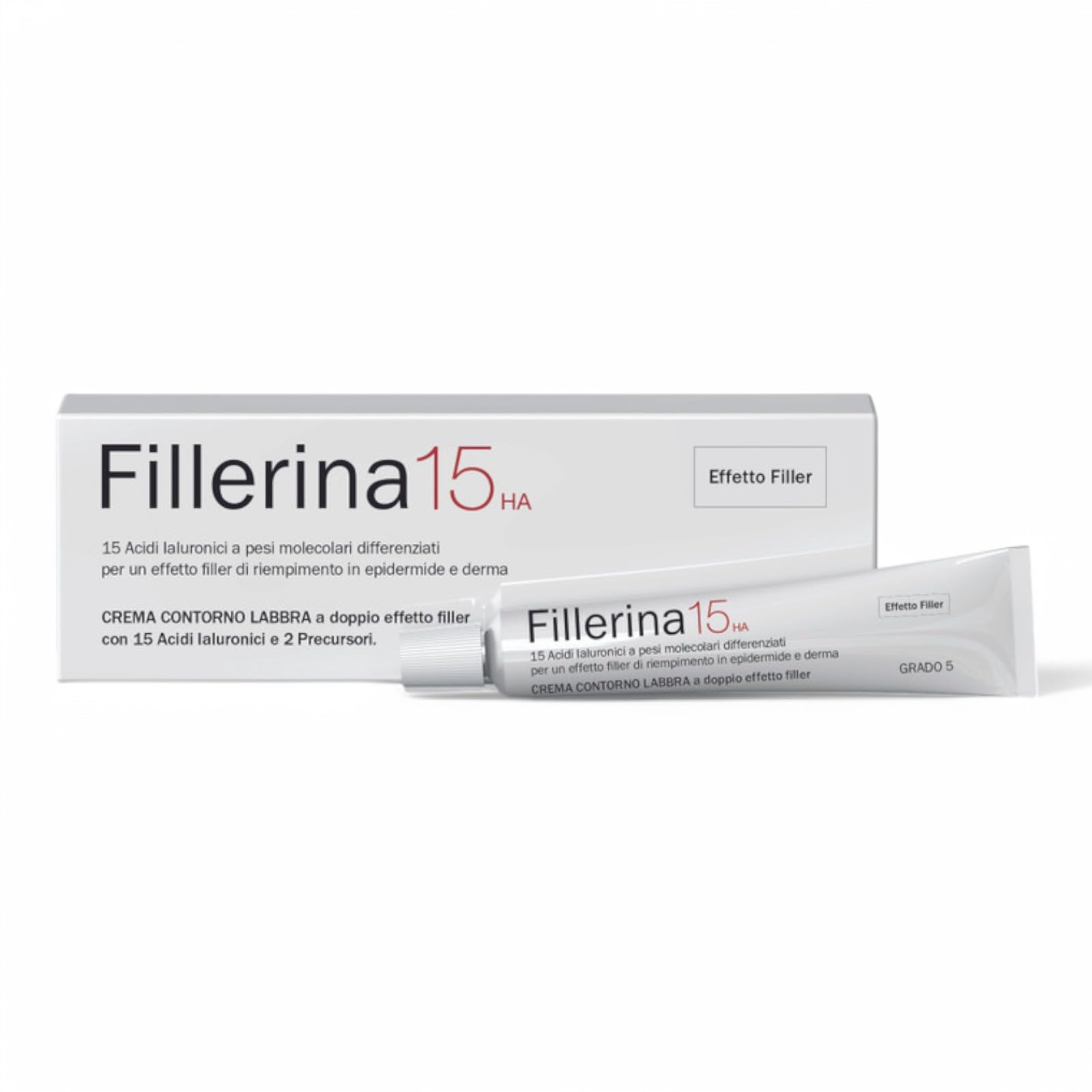 Fillerina 15HA Lippenkonturencreme mit sofortigem und langanhaltendem Filler-Effekt, Anti-Falten, Füllstoff Gr5, 15 ml