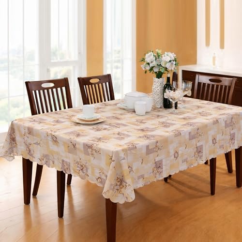 Image of Dakshya Industries PVC Waterproof Dining Table Cover 54x78 Inch for 6 Seater | Floral Printed Washable Oilproof Dustproof Table Cloth for Home Kitchen Dining Table (Regal Pattern)