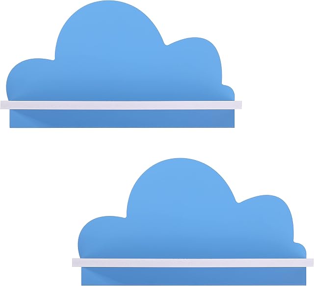 CWOne Designs Cloud Shelves for Nursery Or Bedroom - Pair of Handmade Kids Nursery Shelves. 2 x Floating Bedroom Baby Book Shelf
