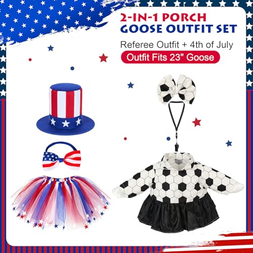 2 Set Porch Goose Outfits 4th of July, Football Referee & Patriotic Goose Clothes Fit 23" Plastic/Cement/Concrete Geese Statues, the World Cup & Independence Day Garden, Patio, Yard & Lawn Decor — view 2