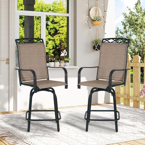 Image of Outdoor Swivel Bar Stools Set of 8, 26.6 inch Seat Height Patio Bar Chairs, Counter Height Outdoor Chairs with Cooling Fabric for Garden, Patio, Deck, Brown