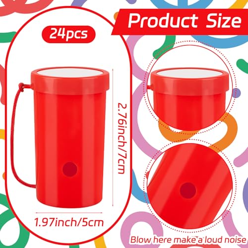 Demonwer 24 Pcs Mini Air Horns 3 Inch Noisemakers for Sporting Events Loud Noise Maker Blow Horn Noise Whistle with Lanyard for Birthday Holiday Party Graduation Celebrations Goodie Bag Fillers