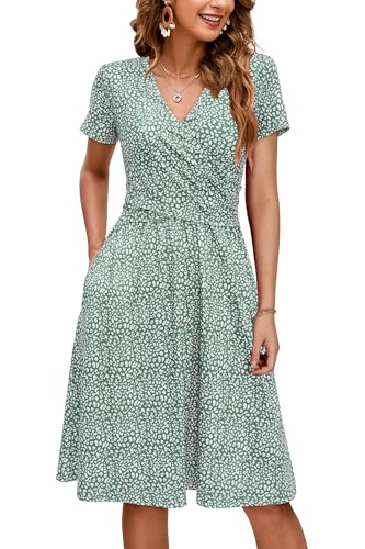 Image of OUGES Maternity Nursing Dress Breastfeeding Short Sleeve V Neck Casual Pregnancy Clothes with Pockets