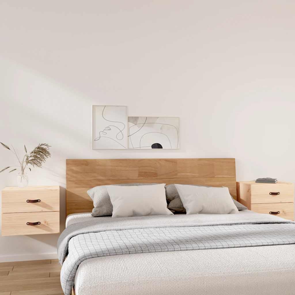 Comodini sospesi da parete, 2 pezzi, comodini sospesi in legno di pino massiccio non trattato, consolle con spazio per camera da letto, mensola da parete, 50 x 36 x 40 cm