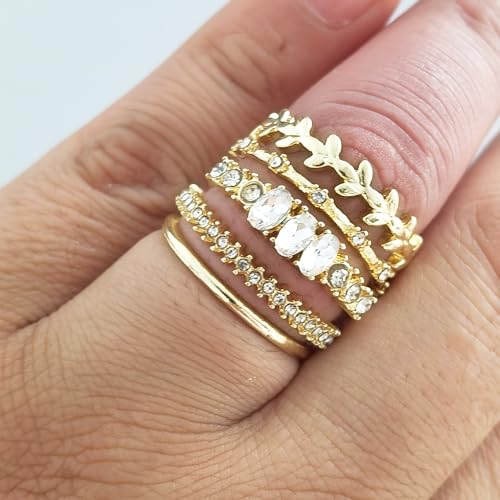 Stackable Gold Rings for Women Non Tarnish Exquisite 14K Gold Plated Stackable Cubic Zirconia Ring Set Fashionable Promise Wedding Band Prom for Women Size 6 7 8 9 103