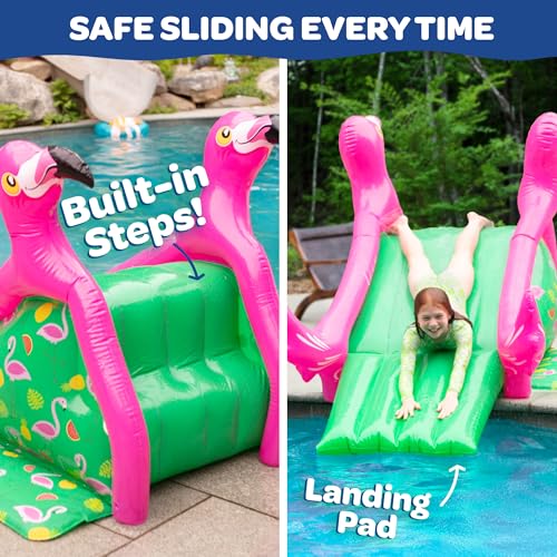 Giant Inflatable Flamingo Pool Slide w/Built-in Side Water Sprinklers for Kids- Extra Large Size (98"x 51"x 51") - Soft Landing Pad, Durable, Easy to Inflate - Perfect for Party Outdoor Fun, Gift - Thumbnail 4