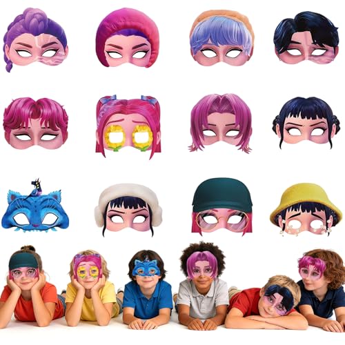 yumcute 12 Pack Kids Party Masks Paper Role Play Costume Masks with Elastic Bands for Birthday, Halloween, Carnival & Dress Up Parties Boys Girls Party Supplies (12 Assorted Designs)