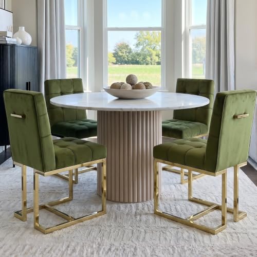 Hyfirm Upholstered Dining Chairs Set of 4, Kitchen & Dining Room Chair, Modern Accent Chairs with Gold Pull Handle for Dining Room, Living Room, Restaurant, Green