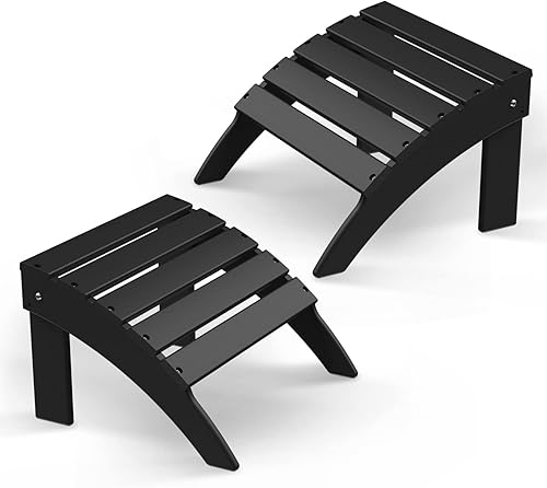 Juego de 2 otomanas Adirondack plegables de polietileno de alta densidad para todo tipo de clima, reposapiés de plástico para terraza, patio