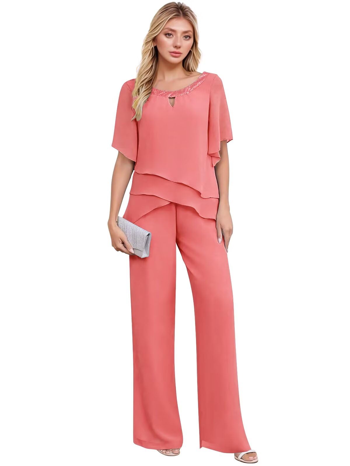 Chiffon Mother of The Bride Pant Suits for Wedding 2 Piece Formal Pant Suit Wedding Guest Outfits