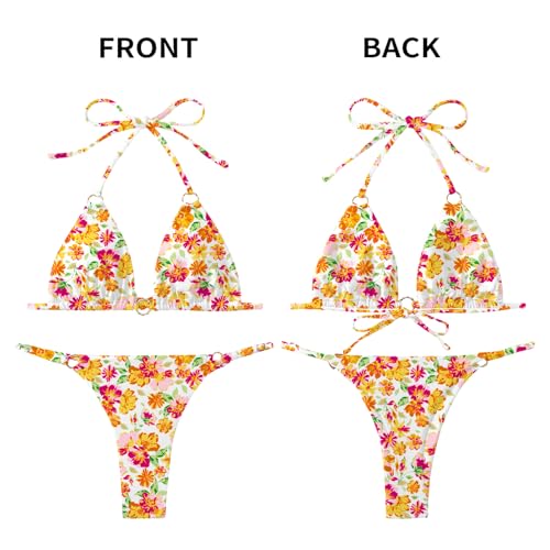 Image of MIKETAI Sexy Bikinis for Women 2 Piece Bikini Spaghetti Strap Swimsuits Solid Color Bathing Swimwear Triangle Bathing Suit