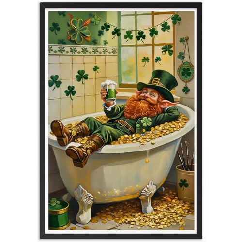 St Patricks Day Bathroom Wall Decor – Adorable Leprechaun Poster