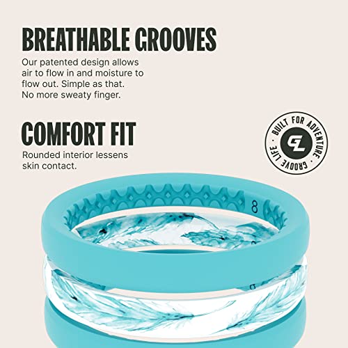 Groove Life Stackable Feather Silicone Ring Breathable Rubber Wedding Rings For Women, Lifetime Coverage, Unique Design, Comfort Fit Ring - Size 8 #TOP2