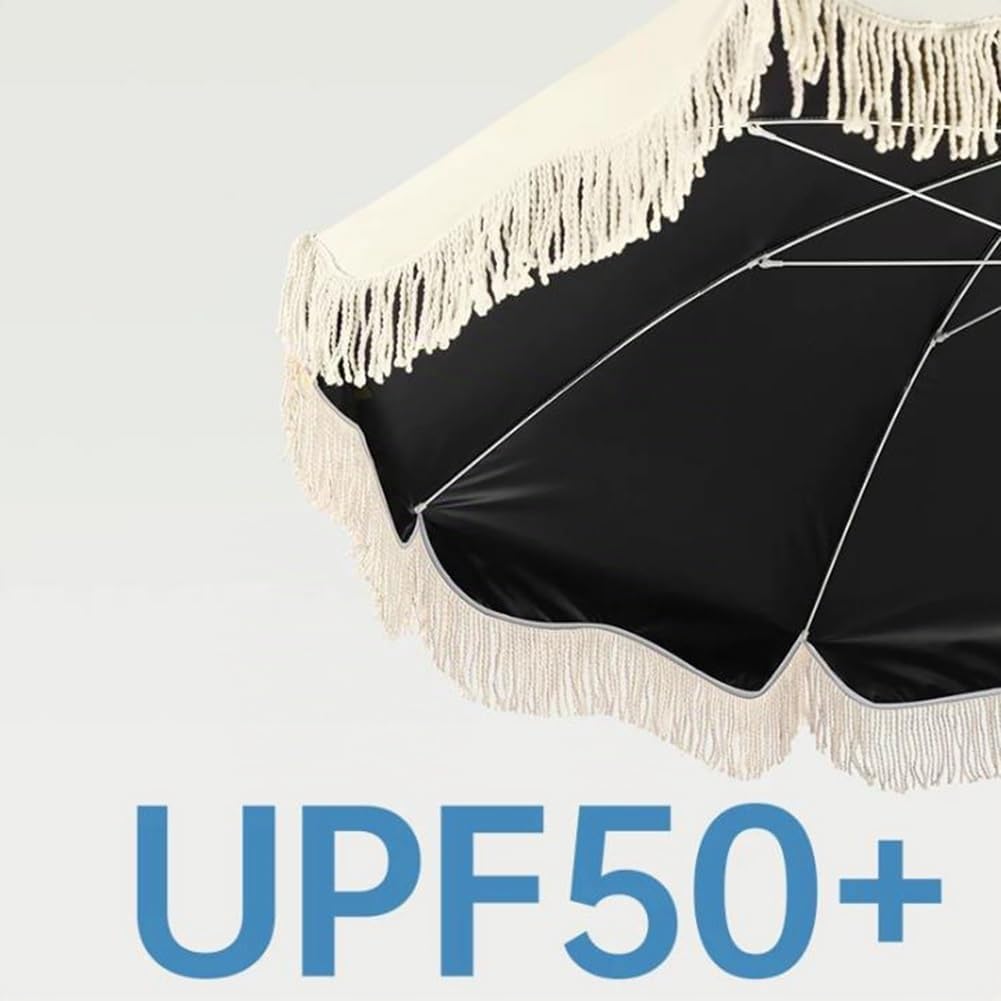 180 cm Boho-Sonnenschirm mit Fransen,Tragbarer Strandschirm Gartenschirm mit UPF 50+ für Tisch, Poolbereich, Wasserdicht und mit UV-Schutz