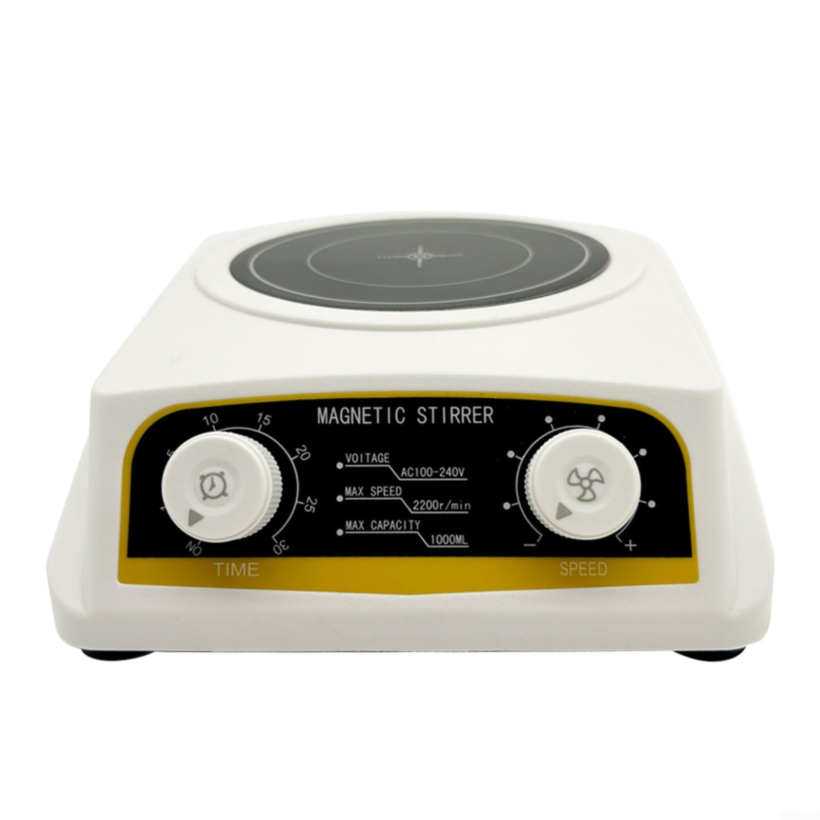 Agitador magnético con motor sin escobillas, regulable sin niveles, 2200 rpm, temporizador 1-30 min para soluciones de laboratorio, mezclador silencioso de ABS y aluminio con ventosas