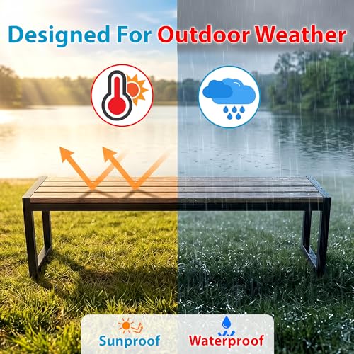 Image of BRISHI 3 Seater Metal Iron FRP Garden Bench for Indoor & Outdoor Park /Patio /Living Room /Terrace /Balcony /Office (Black + Wooden Texture)