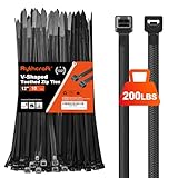 Zip Ties Heavy Duty 12 inch，V-Shaped Toothed Double Sided With 200 LBS Tensile Strength Cable Ties ，Extra Large Wire Ties Adjustable Nylon Tie Wraps for Indoor Outdoor Patented Design（80 Pack Black）