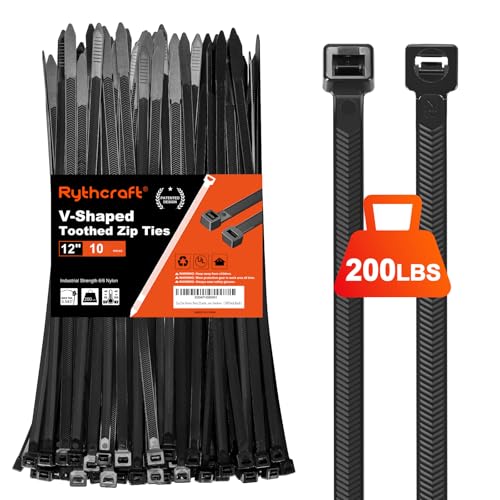 Zip Ties Heavy Duty 12 inch,V-Shaped Toothed Double Sided With 200 LBS Tensile Strength Cable Ties ,Extra Large Wire Ties Adjustable Nylon Tie Wraps for Indoor Outdoor Patented Design(80 Pack Black)