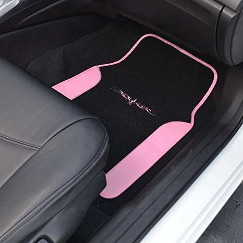 Black & Pink Car Seat Covers W/ Split Bench & Light Pink Two Tone Carpet Floor Mats Full Set #TOP3