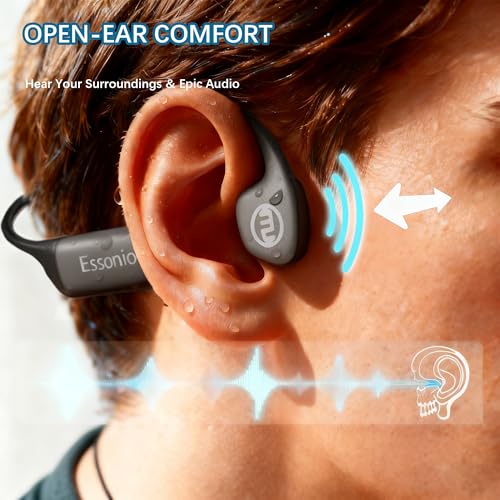 Image of Bone Conduction Headphones IP68 Waterproof Swimming Headphones with Mic Bluetooth Open Ear Earbuds with MP3 Mode 32GB Memory Deep Bass Secure Fit for Running, Cycling and Fitness, Black