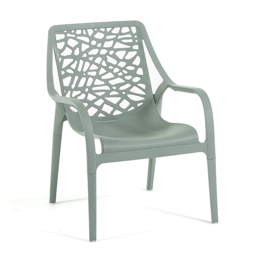 Set / Salon de jardin et extérieur en polypropylène avec fibre de verre 4 places, canapé deux places, 2 fauteuils et table basse, empilable, imperméable, design moderne - Set Maratea (vert sauve)