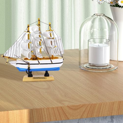 Fahibin 16cm Holz Segelboot Modell,Holz Segelboot Modell,Vintage Segelboot Modell,für Geschenke und Schreibtisch Deko
