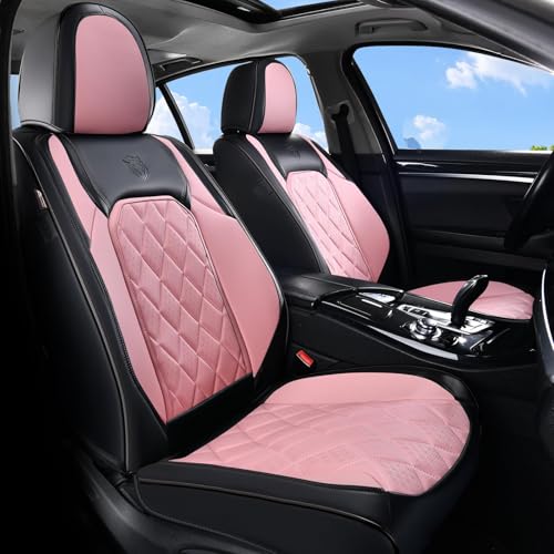 Image of Coverado Leather Seat Covers, Car Seat Cover Front Seats, Waterproof Seat Covers, Luxury Faux Leather Car Seat Protectors, Black and Pink Car Seat Cover Universal Fit for Most Cars