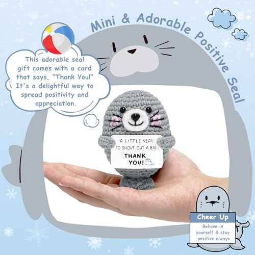 Thank You Gifts for Women - Handmade Emotional Support Crochet Seal with Positive Card Appreciation Gift for Teacher Coworkers Nurses Boss Mentor Funny Desk Decor for Retirement Farewell Mothers Day