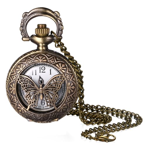 Avaner Hollow Butterfly Pocket Watches: Women's Bronze Vintage Analog Quartz