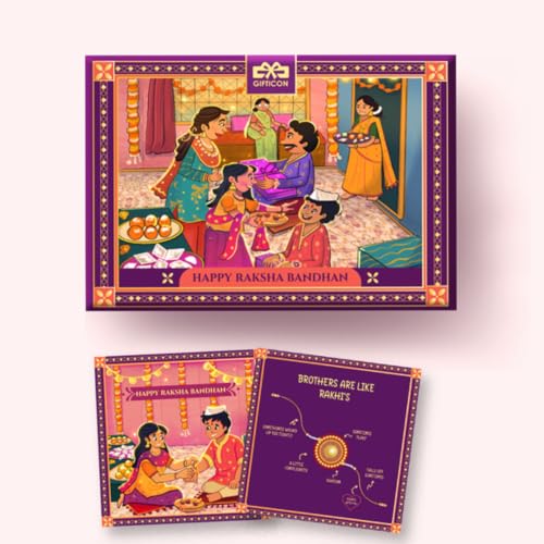 Image of Gifticon Rakhi Set for Brother Bundled with Chocolate | Rakshabandhan Gift Box with Moments Chocolate Pack Greeting Card | Roli | Chawal | Premium Rakhi Gifting Set with 2 Peach AD Rakhi