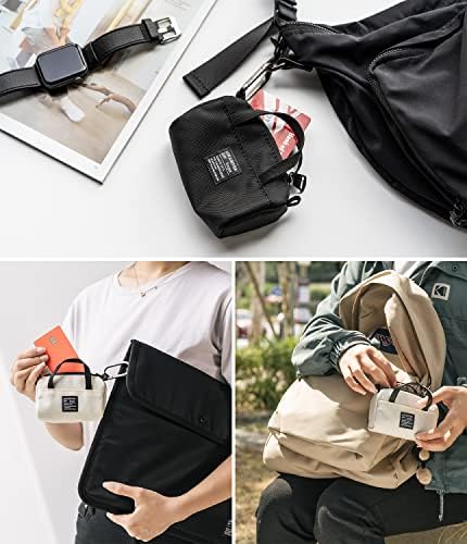 Ringke Mini Pouch [Sports Bag] with Carabiner, Nylon Carrying Pouch Small Bag for AirPods, Galaxy Buds, Earphones, Cards, ID - Black