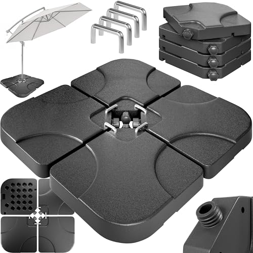 Casaria® Set de 4 Dalles de Lestage en HDPE pour Parasol avec Pied en Croix Base 105x105cm Remplissable avec 60L d'eau ou 80kg de Sable Support de Parasol