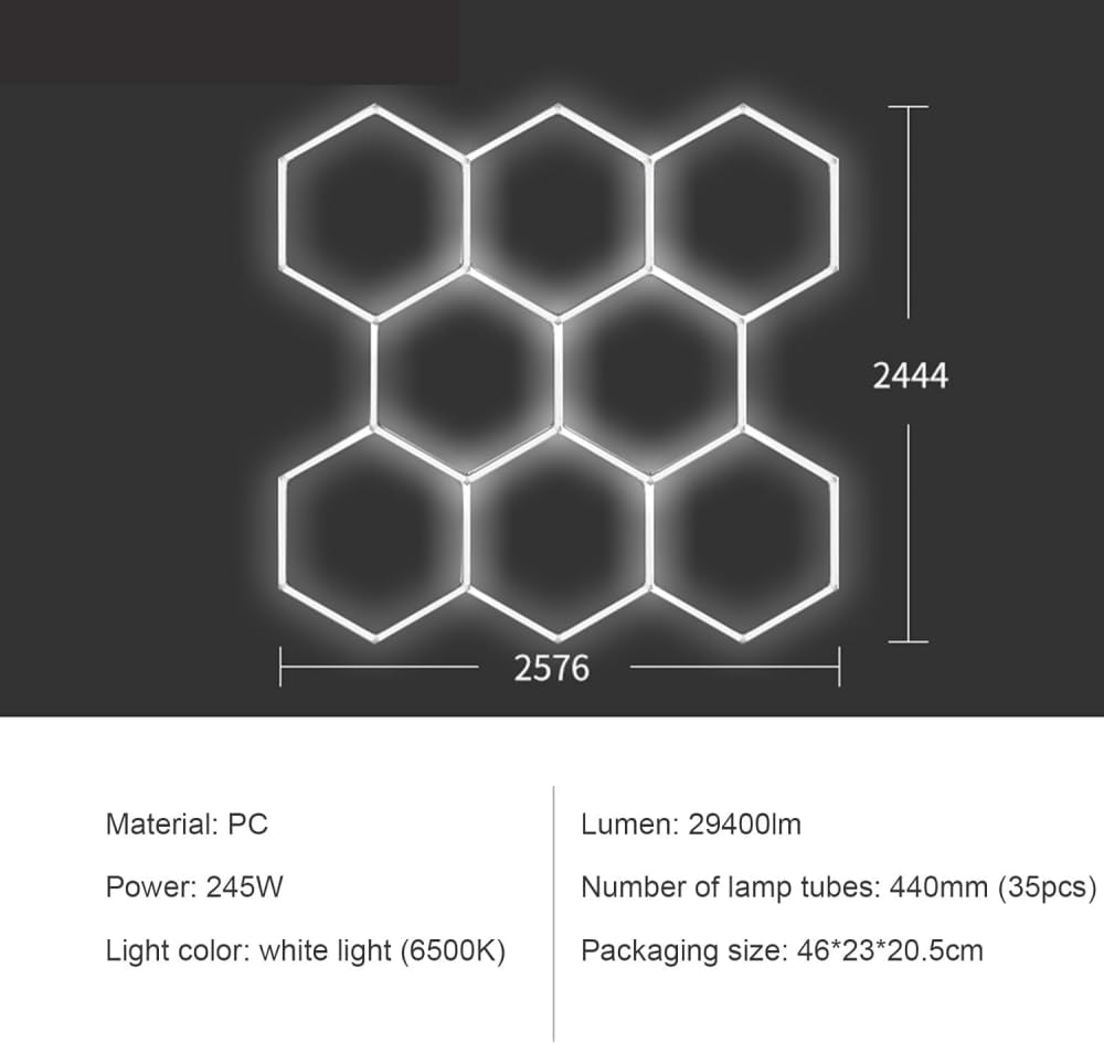 Éclairage De Garage LED Hexagonal, Plafonnier LED Nid D'abeille,Lampe De Garage Hexagonale,1 À 8 Trous Au Choix, Adaptés Aux Garages, Lave-Autos, Salles De Fitness Ou Centres Commerciaux,etc-8 holes(8