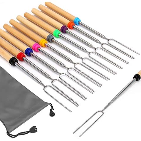 10 Pack Marshmallow Roasting Sticks 32 Inch Extendable Smore Skewers Hot Dog Roasting Sticks Marshmallow Skewers for Fire Pits Bonfire Cover