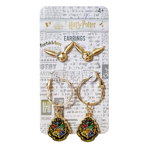 LUV HER Harry Potter Earrings 2 Hypoallergenic Earrings for Girls 1 Stud Earring 1 Fishhook Drop Earring Sets with Charms One Size Fits All Jewelry for Women Accessories Ages 4+