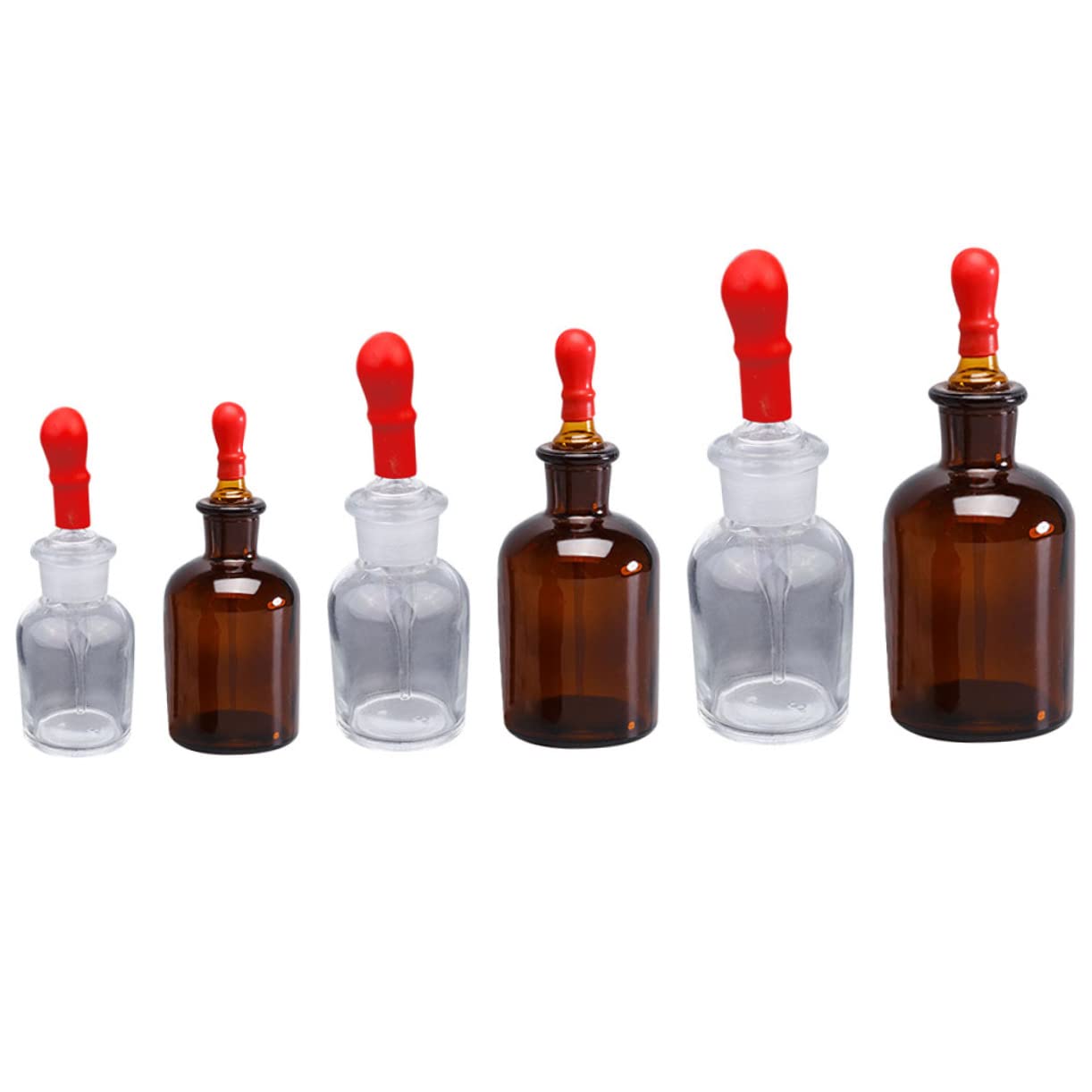 Botella de Reactivo Gotero de Vidrio 6 Unidades 30ml 60ml 125 Ml | Goma Cabezal, Formato Recargable, Tonos Marrón y Blanco, para Uso Doméstico y Aula