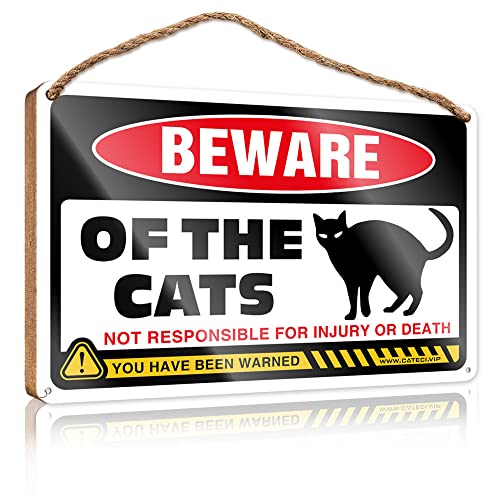 COTECI Office Sign For Door Wood Beware Of Cats 木製サイン 面白いデスクサイン 皮肉なメタルサイン(サイズ:23X35CM)