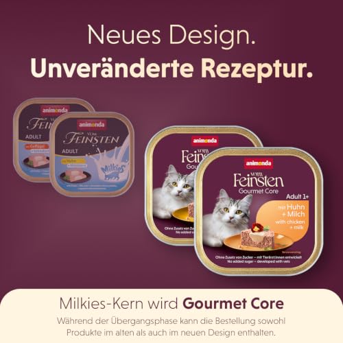 animonda vom Feinsten Katzenfutter nass mit Huhn + Milchkern (32 x 100g), getreidefreies Katzenfutter nass ohne Zucker, mit frischen, fleischigen Zutaten