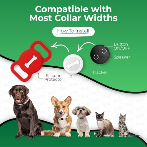 Romansei Smart Pet Tracker, Dog Tracker with Black Collar Holder, Smart Tag for Seamless Location Tr