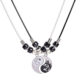 2 Pieces Yin Yang Friend Pendant Necklace Dragon Matching Unique TaiChi Fish Couple Necklace Cord BFF Friendship Bestie Engagement BFF Jewelry