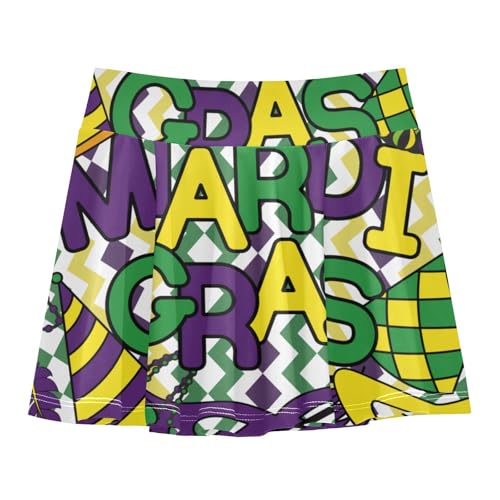 Aflyko Girls Pleated Skater Skirt Mardi Gras Party Color High Waist Cheerleading Dress Dance Skort with Lining Shorts Weekend Date Outfit Short Bottoms, 9-10T Multicoloured